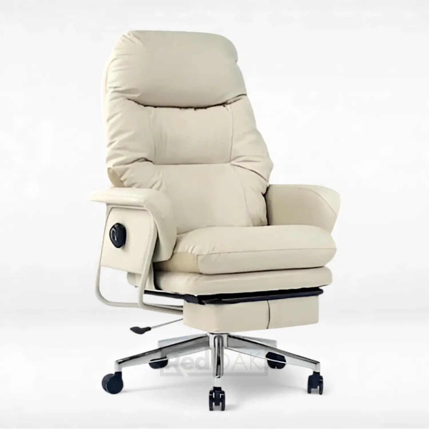 Reclining executive office chair with footrest beige ergonomic high back