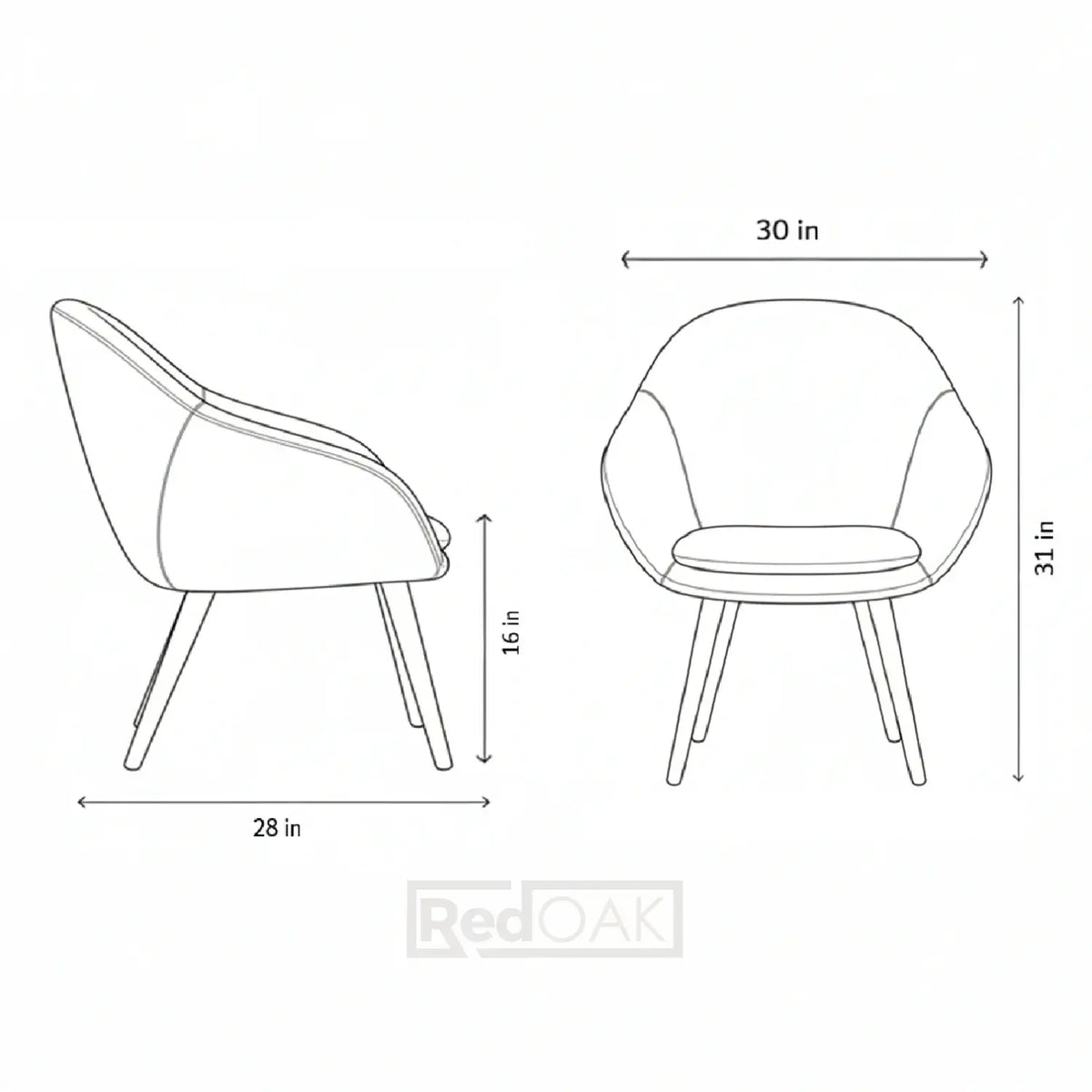Line drawing of a chair with dimensions labeled