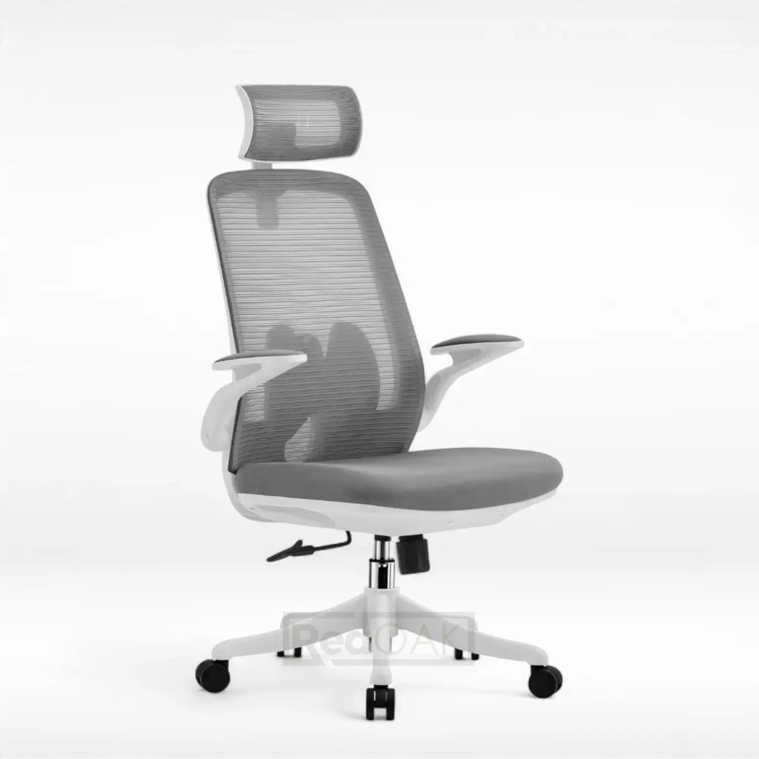 Gray office chair with white base on a white background