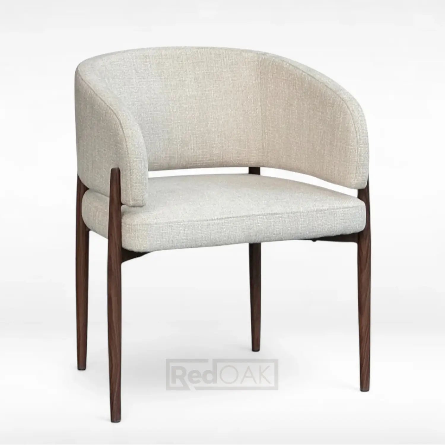 Beige armchair with wooden legs on a white background