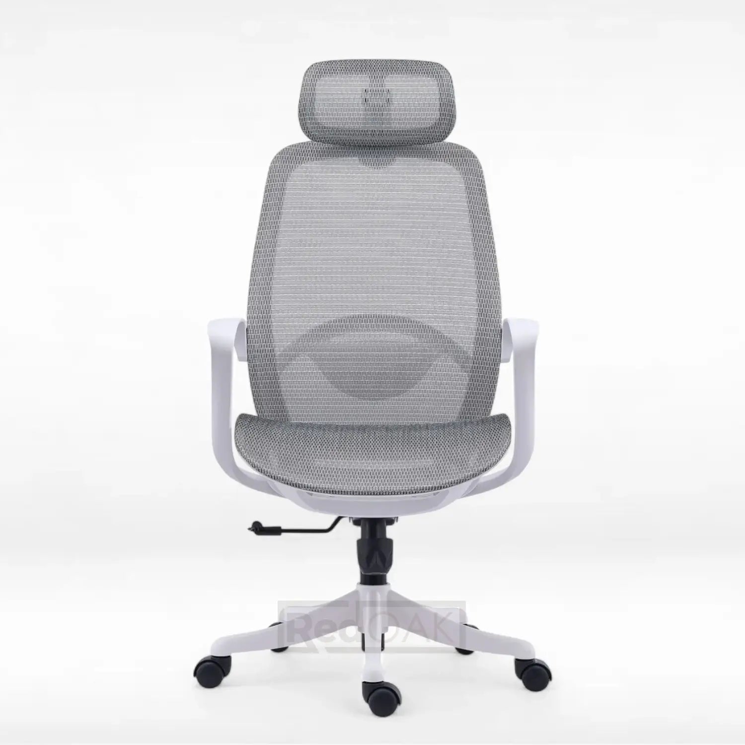 Gray office chair with headrest on a white background
