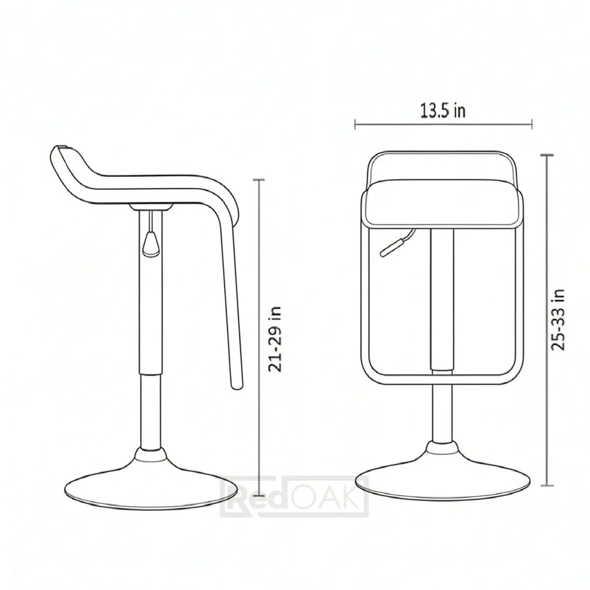 Line drawing of a bar stool with dimensions indicated.