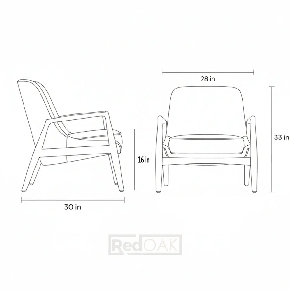 Line drawing of two chairs with dimensions labeled
