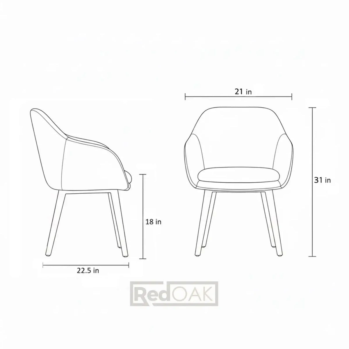 Dimensions of a chair shown in line art on a white background