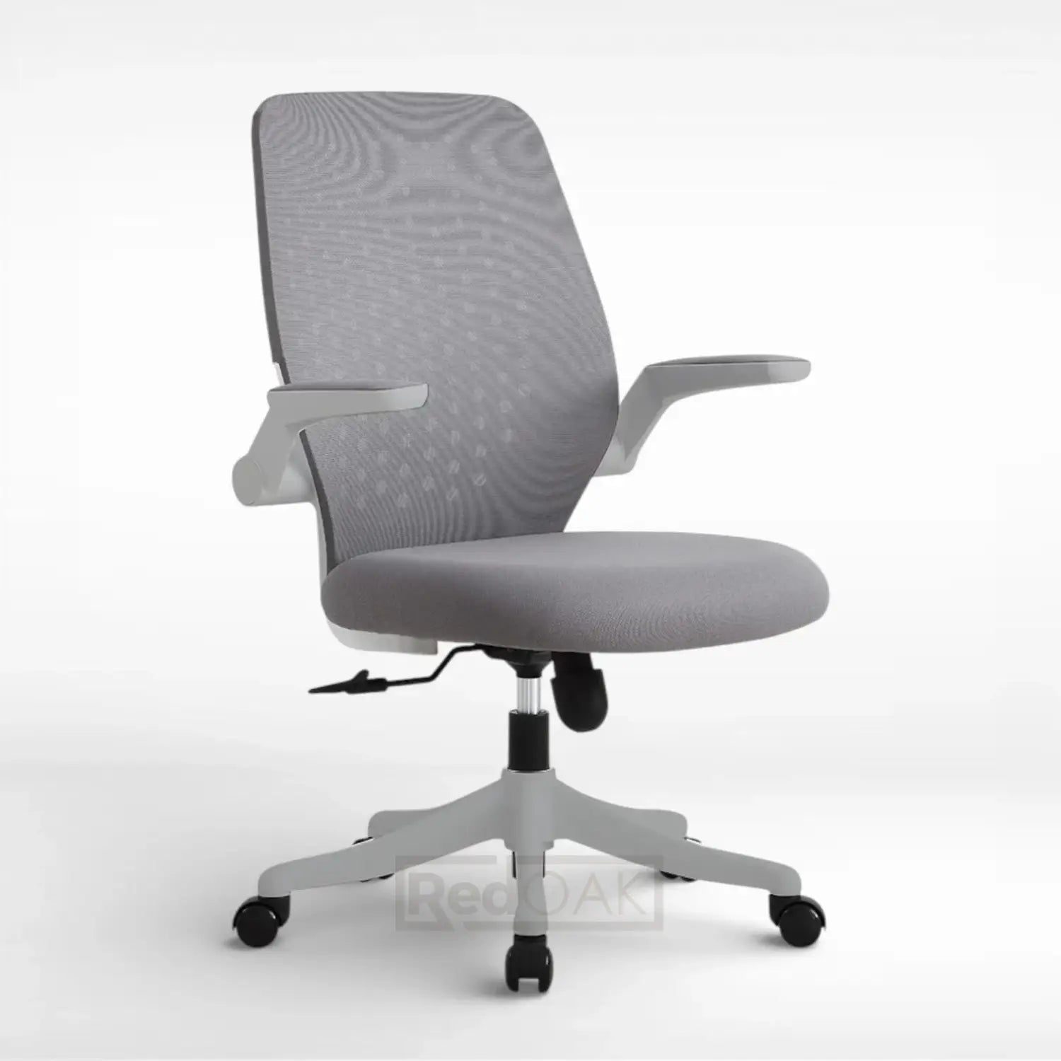 Gray office chair with mesh back on a white background