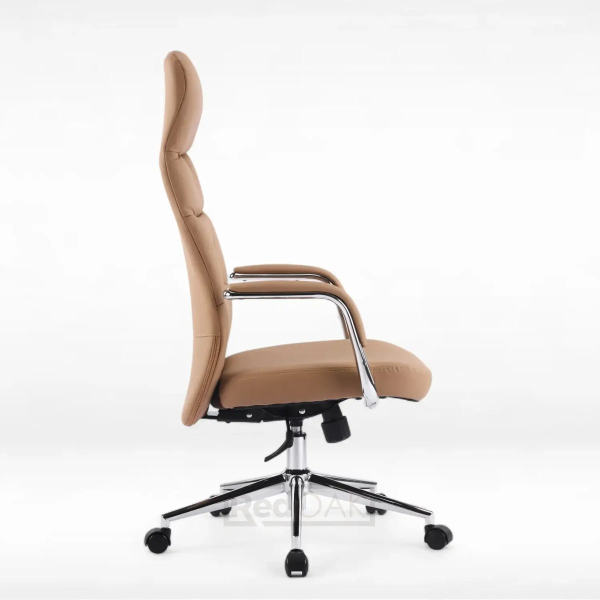 Brown office chair with chrome base on a white background