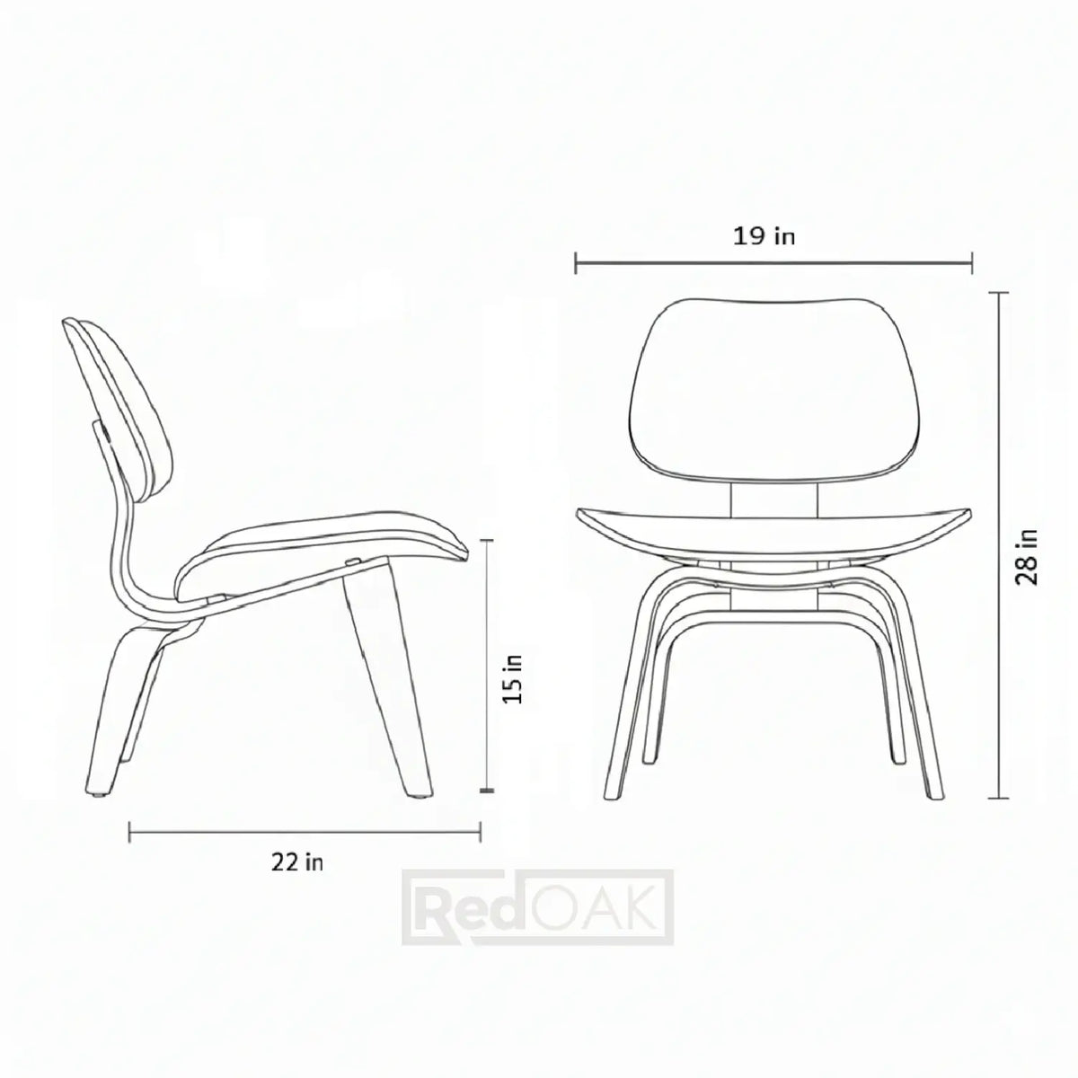 Line drawing of a chair with dimensions labeled