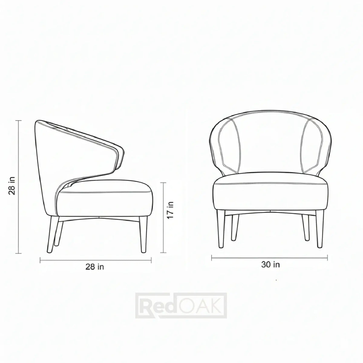 Line drawing of two chairs with dimensions labeled