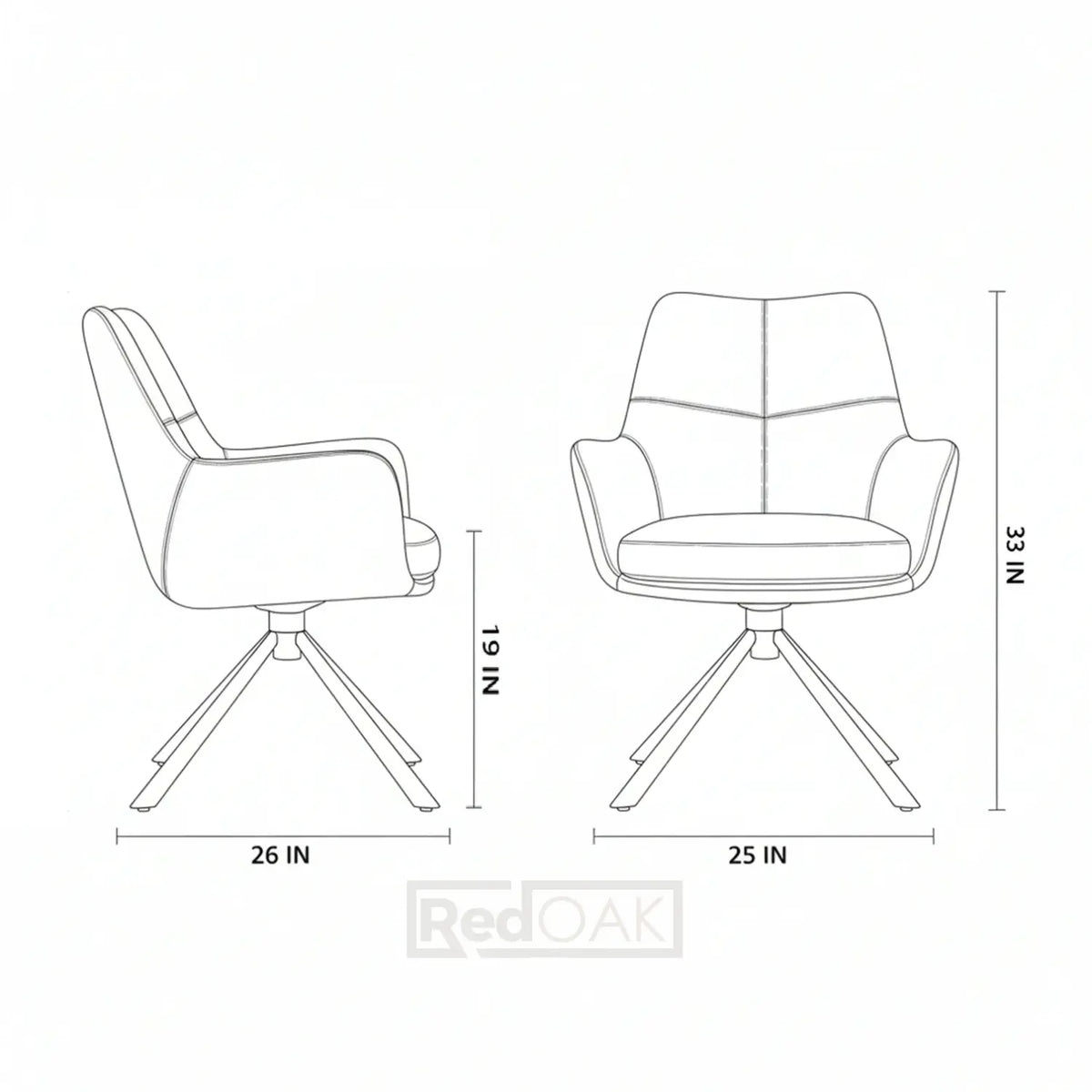 Line drawing of a chair with dimensions labeled