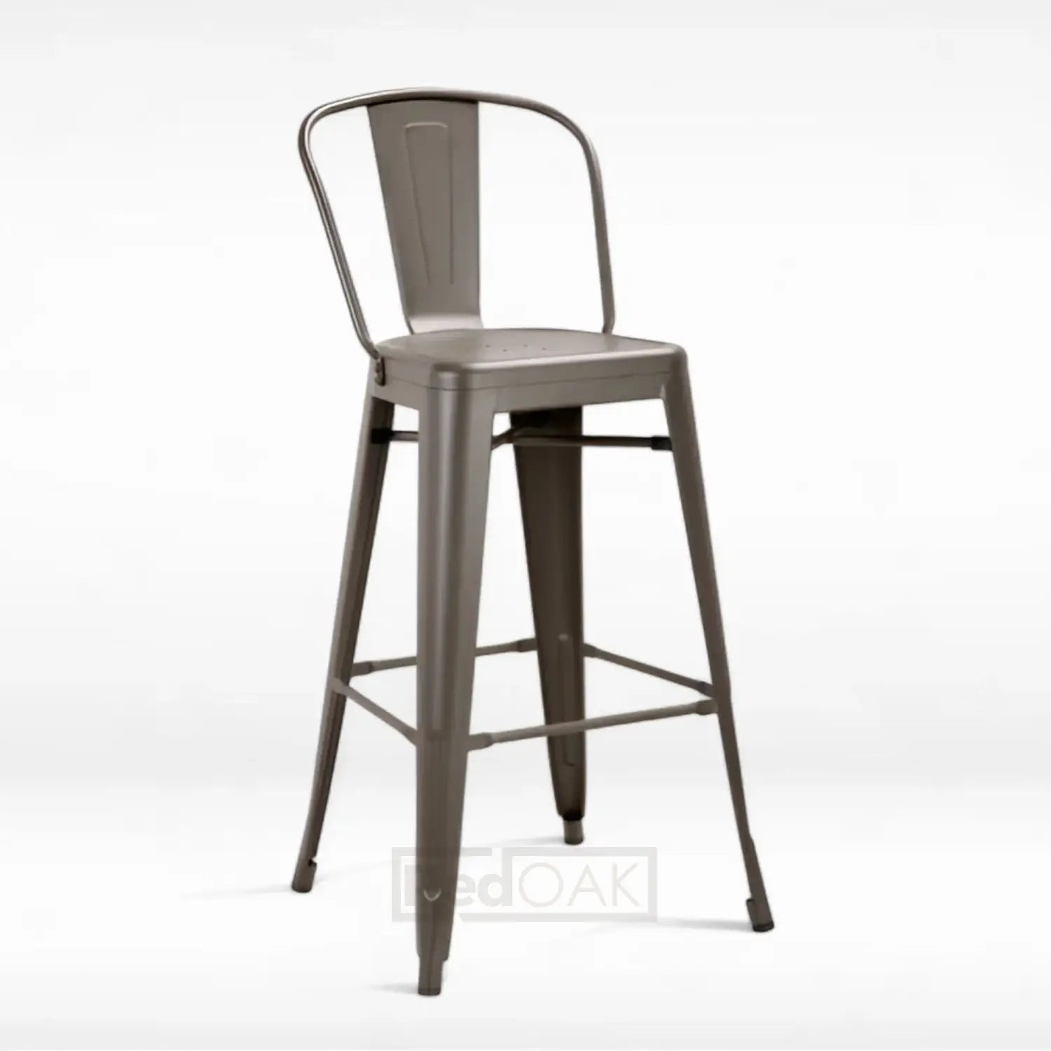 A high back RedOAK PABLO bar stool with a glossy grey metal frame and a low footrest.