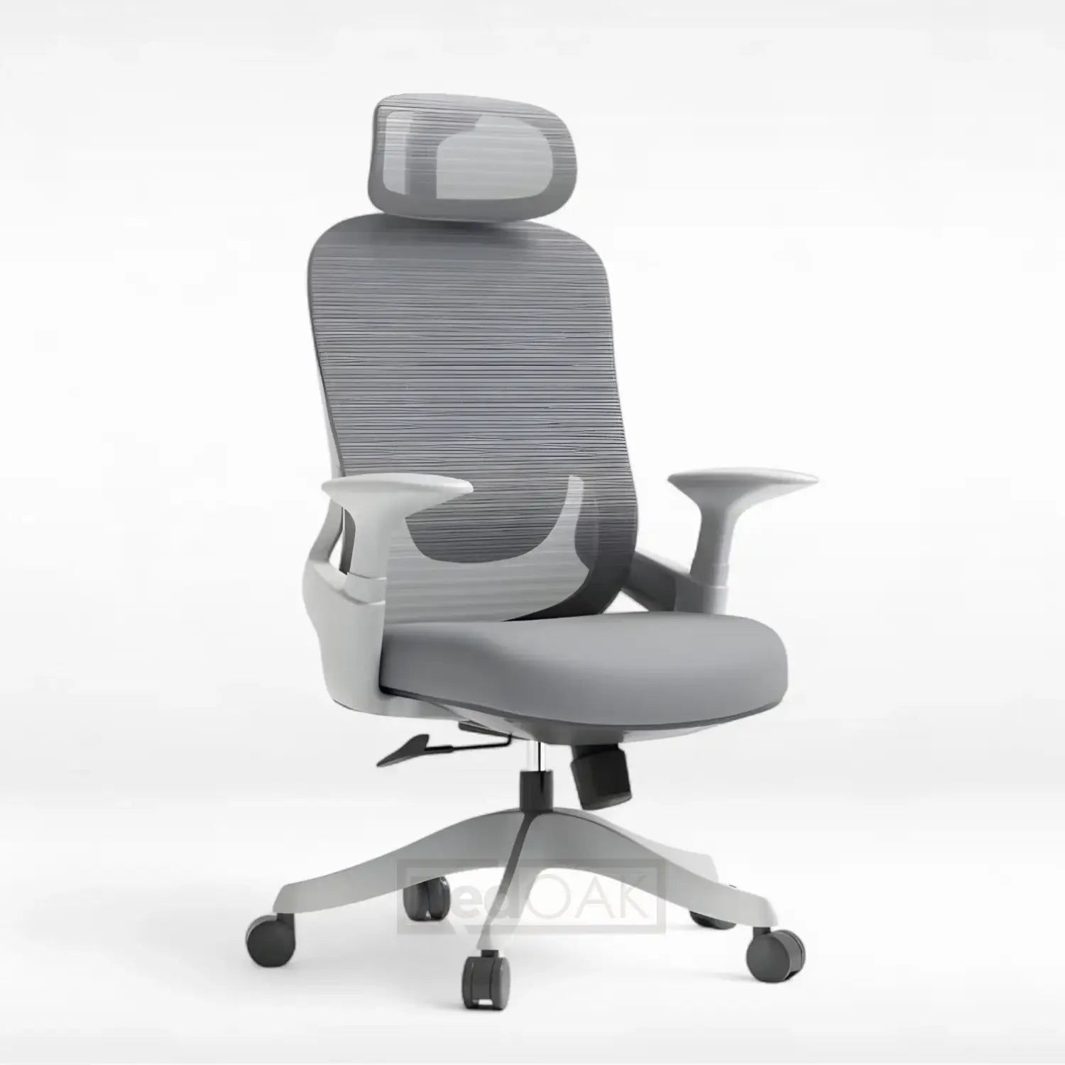 Gray office chair with headrest on a white background