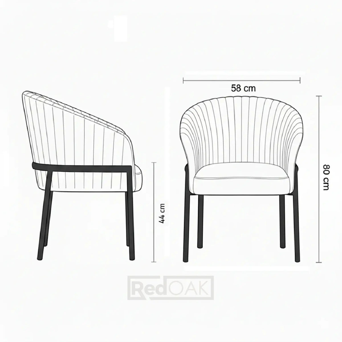Chair dimensions shown from multiple angles on a white background