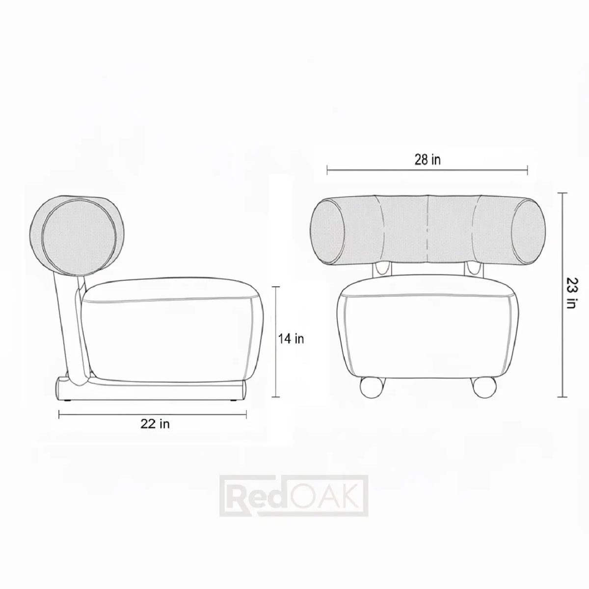 Line drawing of a chair with dimensions labeled