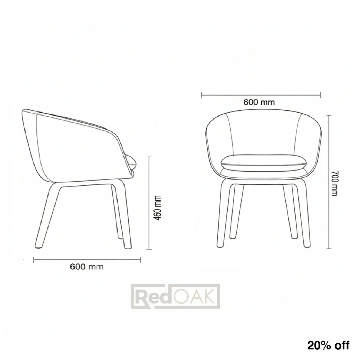 Measurement diagram of a chair with dimensions labeled