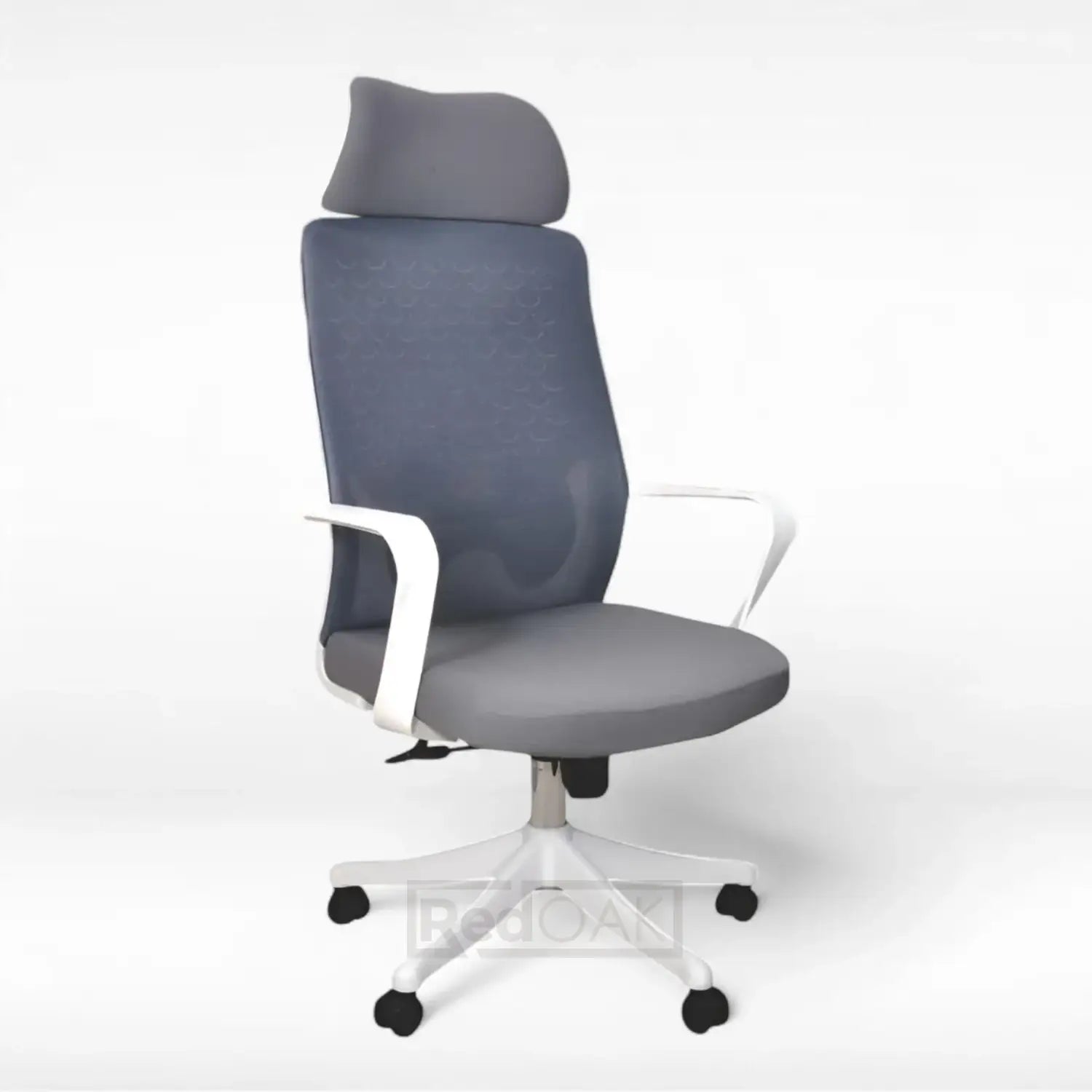 Gray office chair with white base on a white background
