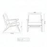 Line drawing of a chair with dimensions labeled, featuring the RedOak brand.