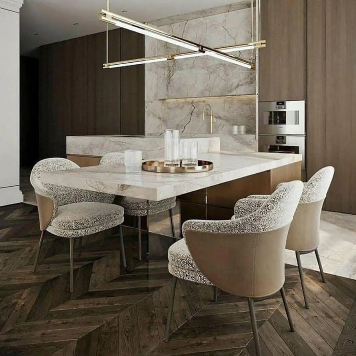 dining chair-metal finish-cushion-sleek
