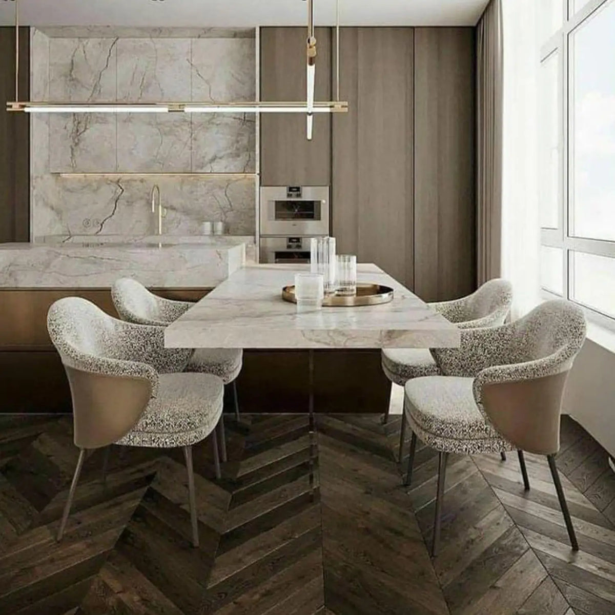 dining chair-metal finish-cushion-sleek
