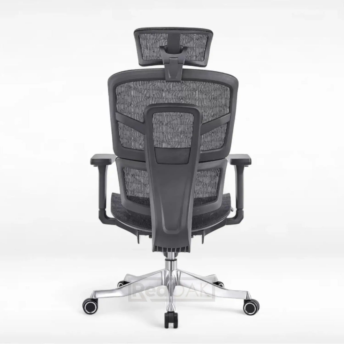 Gray office chair with mesh back on a white background