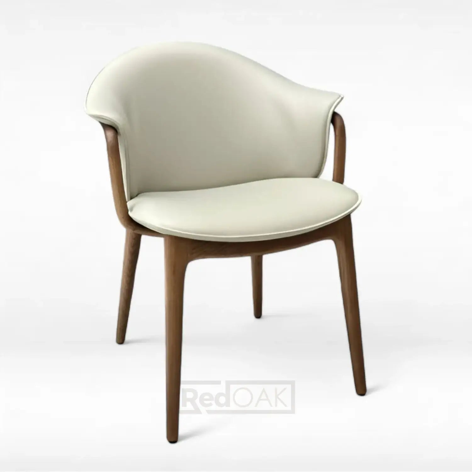 A mid-century modern design upholstery chair with a sturdy wooden frame and comfortable seating surface, featuring sleek armrests and a low back.