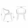 Line drawing of a chair with dimensions labeled on a white background