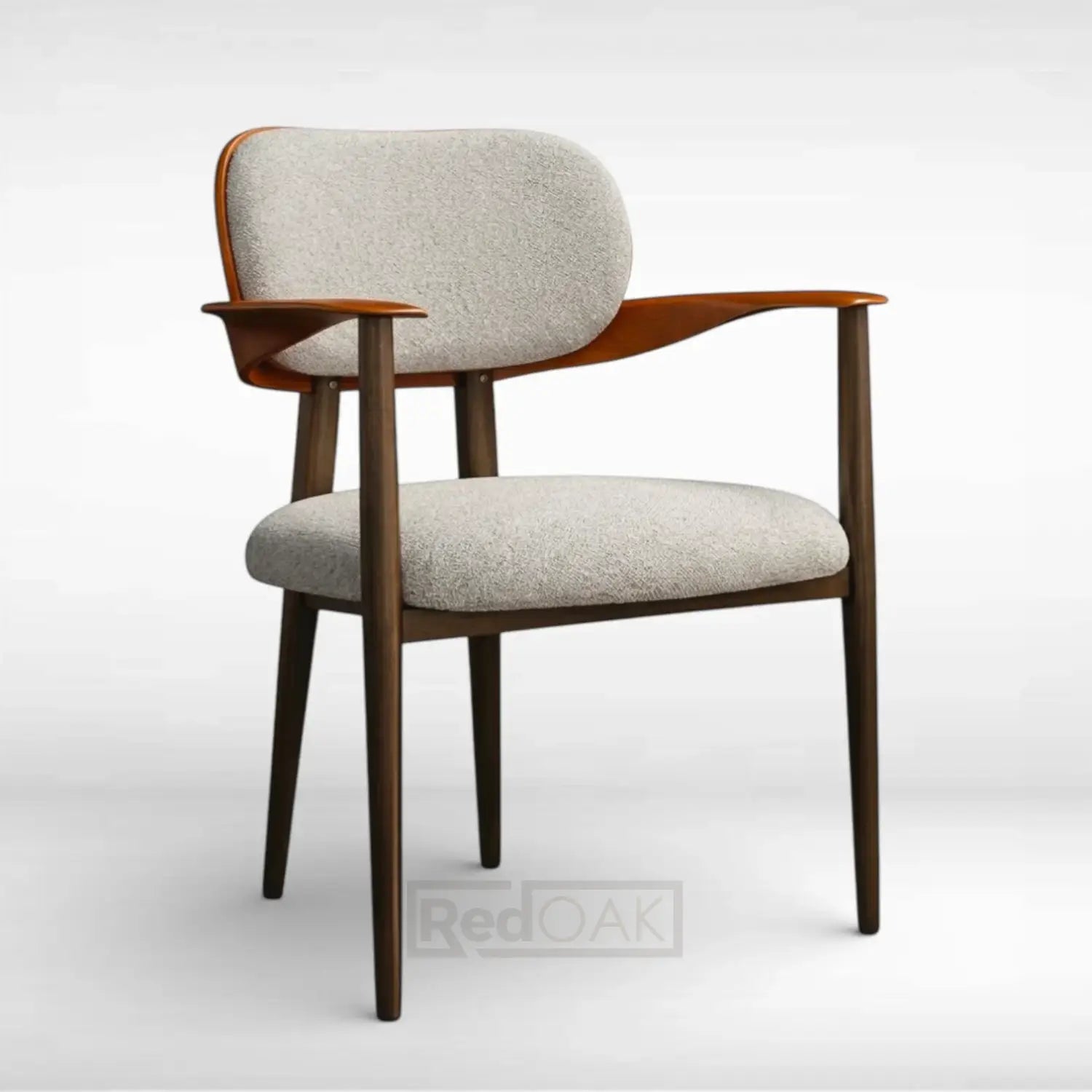 Chair with wooden armrests and legs on a white background