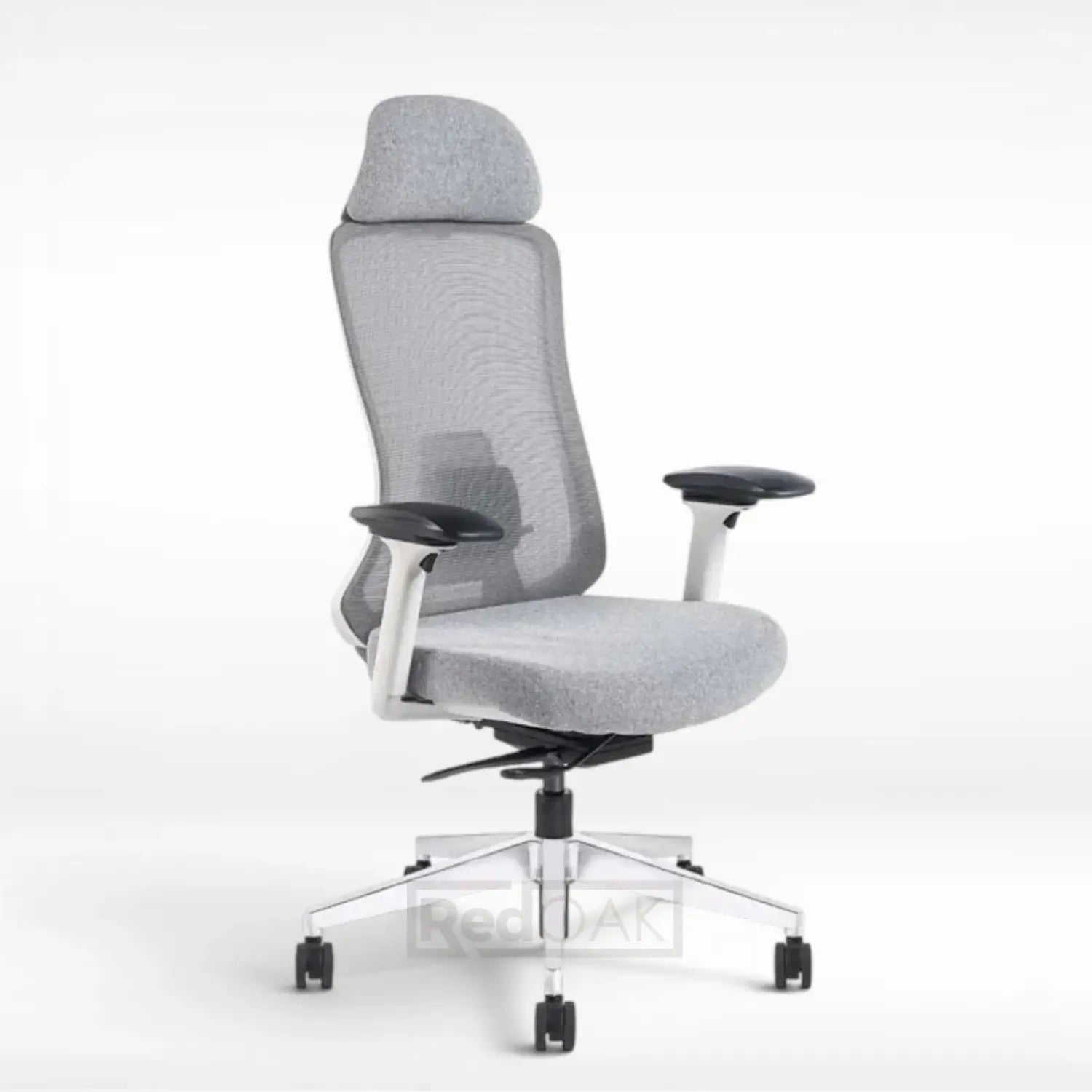 Gray office chair with headrest on a white background