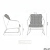 Dimensions of a chair with plaid cushion on a white background