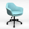Light blue office chair with black wheels on a white background
