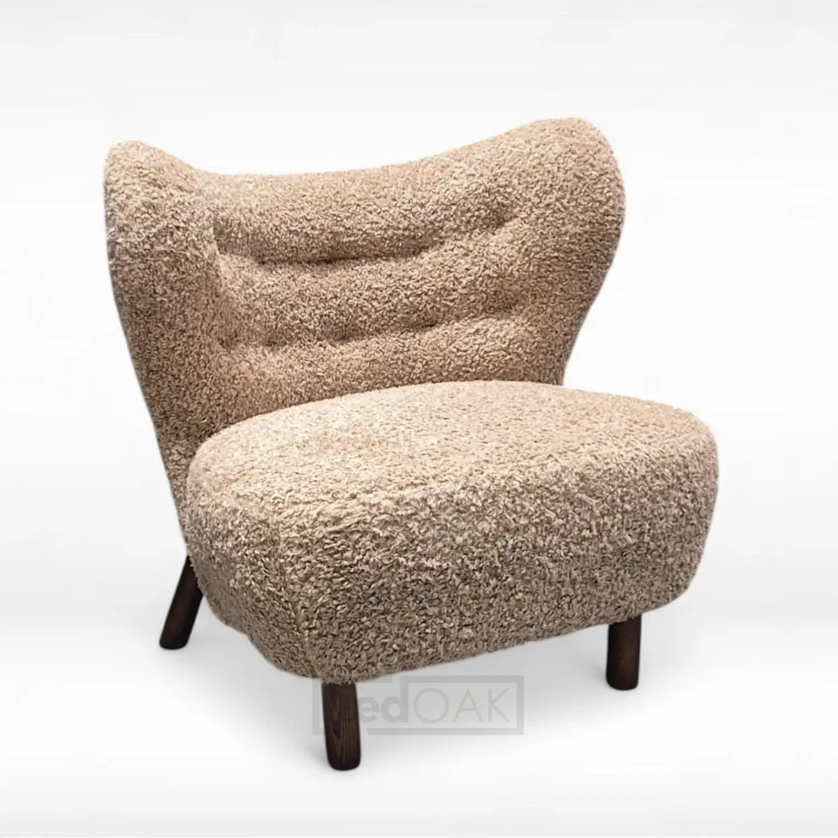 Beige boucle chair on a white background