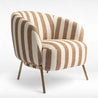 Striped armchair with brown and beige pattern on a white background