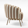 Striped armchair with brown and beige pattern on a white background