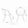 Line drawing of a chair and stool with dimensions labeled