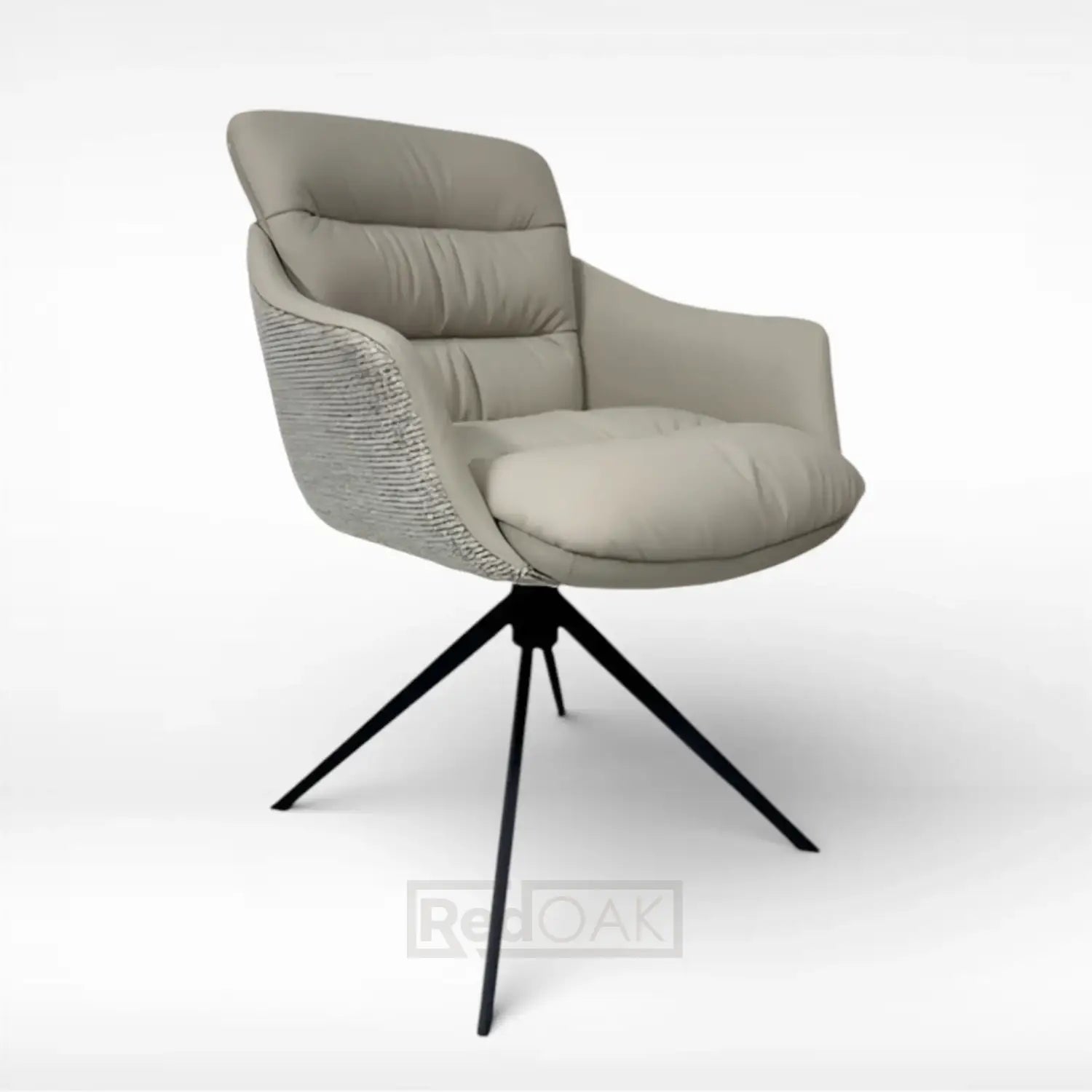 Modern armchair with a textured backrest and black metal legs