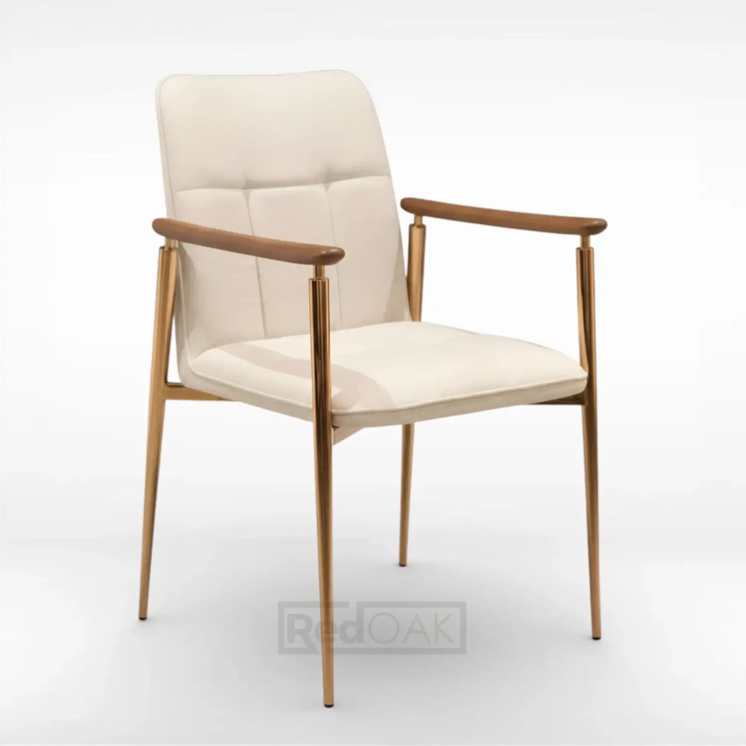 Beige armchair with wooden frame on a white background