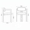 Line drawing of a chair with dimensions labeled
