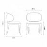 Line drawing of a chair with dimensions labeled on a white background