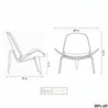 Line drawing of a chair with dimensions labeled on a white background