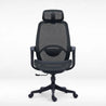 Black office chair with mesh backrest on a white background