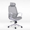 Gray office chair with headrest on a white background