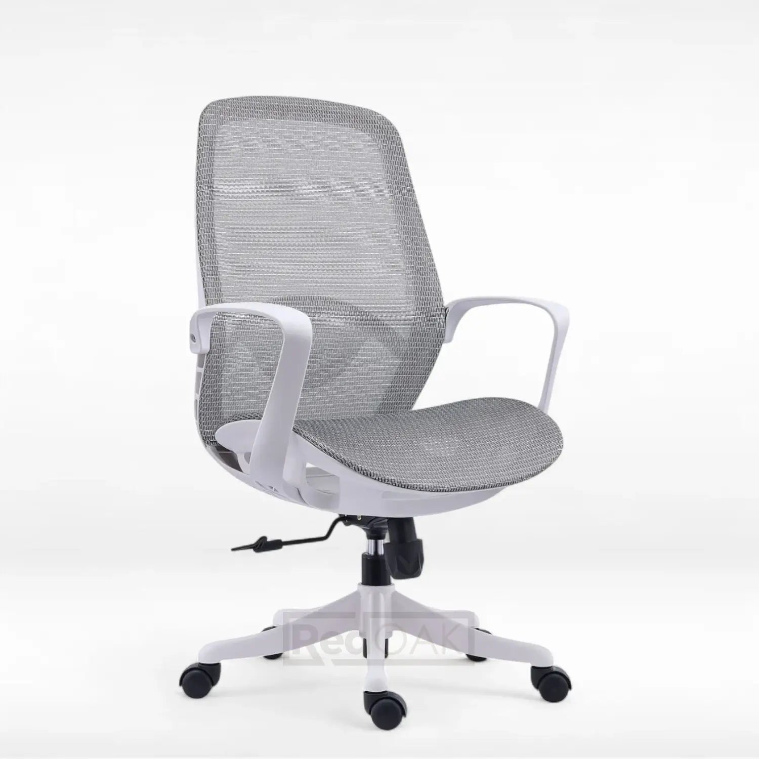 Gray office chair with white frame on a white background