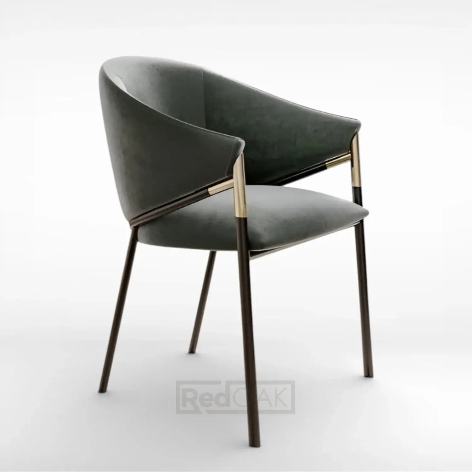 Modern chair with green cushioned seat and backrest on a white background