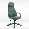 Green office chair with high backrest on a white background