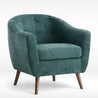 Teal armchair with wooden legs on a white background