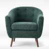 Green armchair with wooden legs on a white background