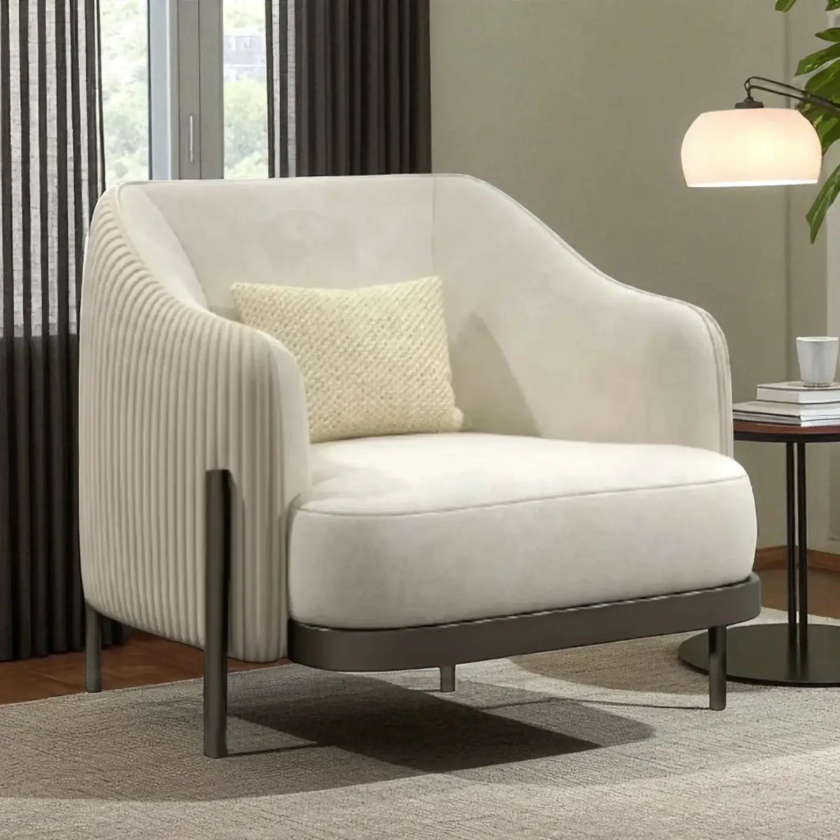 Beige armchair with a pillow in a living room setting