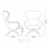 Line drawing of a modern chair with dimensions labeled
