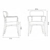 Line drawing of a chair with dimensions labeled