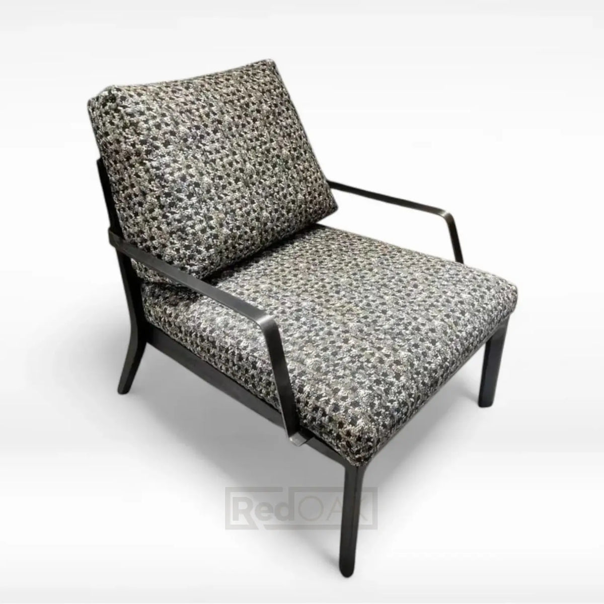 Patterned chair with black frame on a white background