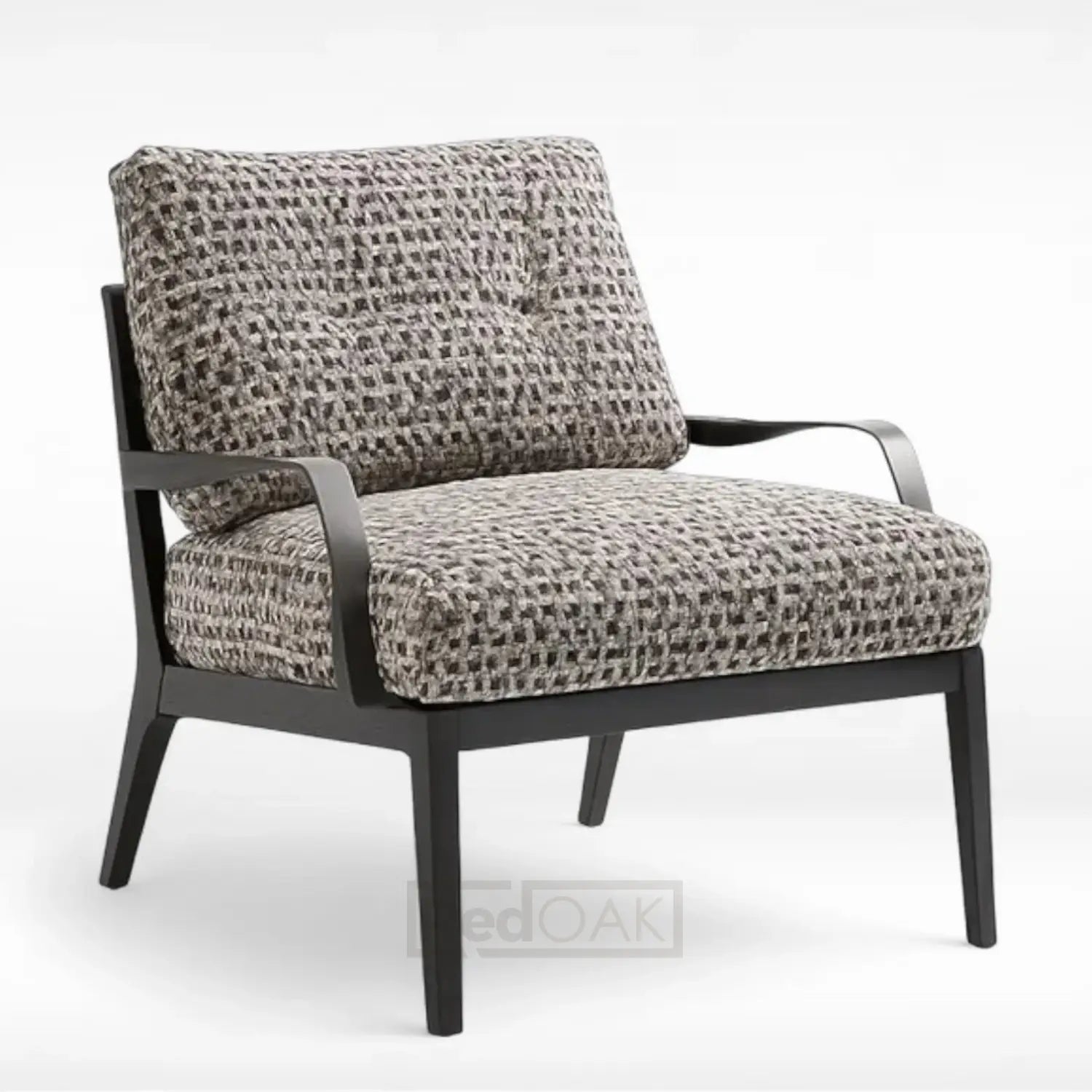 Patterned armchair with black frame on a white background